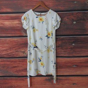 SKIES ARE BLUE Lilliana knotted sleeve dress XS Women's Belted white floral